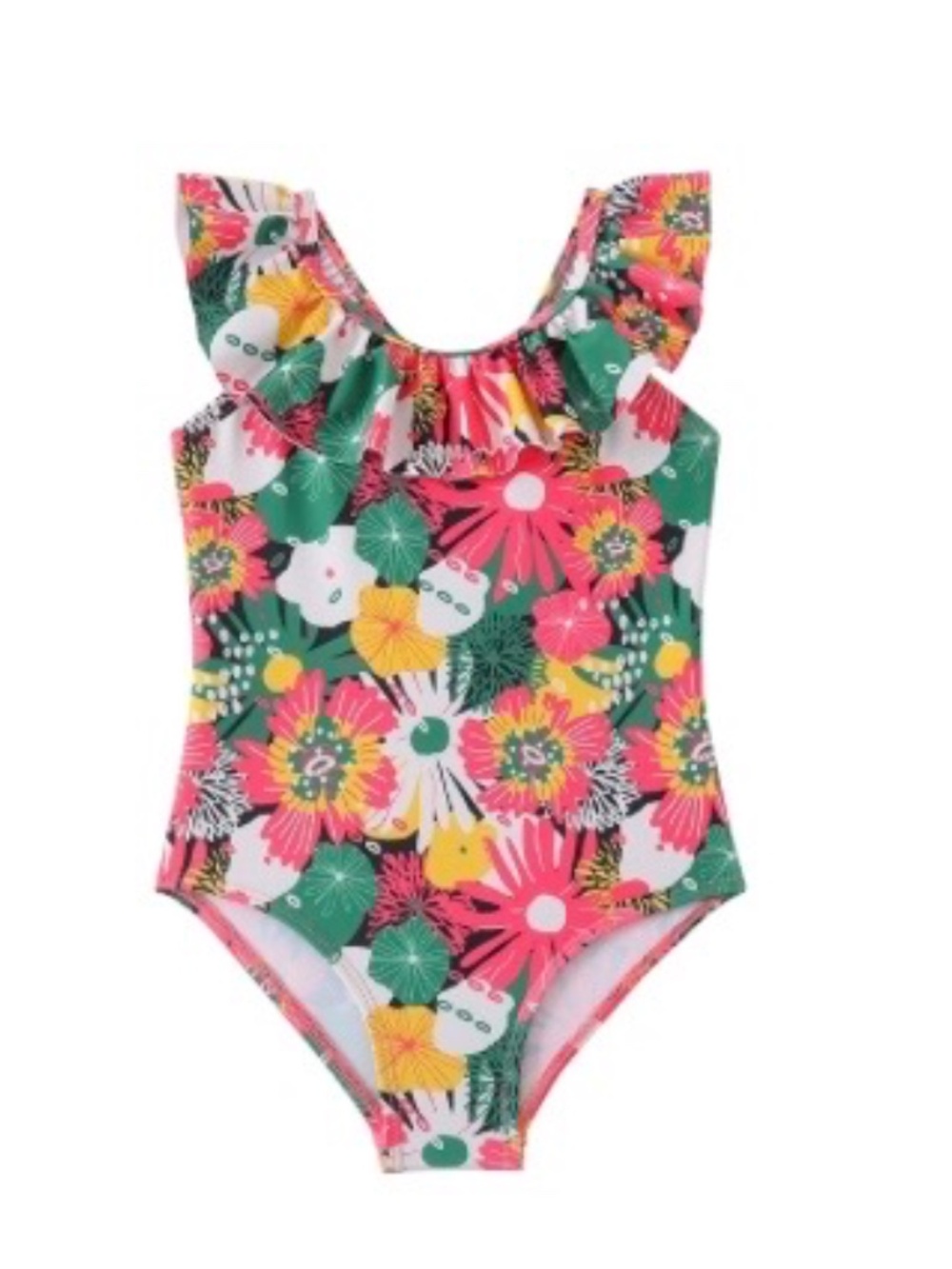 Beno Tiger Girls 1-piece Floral Hawaii ruffle Green/Pink (7-8Y)